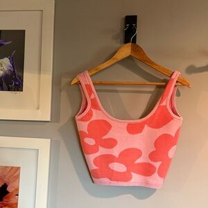 Floral Pink Crop Knit Top